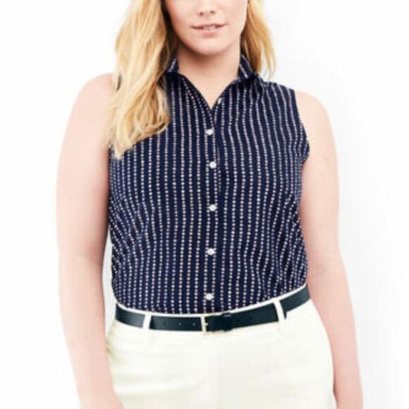 LANDS’ END Navy & Pink Polka Dot Supima Cotton Sleeveless Shirt, 2 / S - Picture 10 of 10